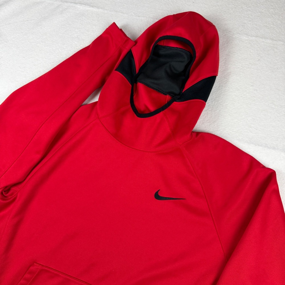 Nike Dri-FIT Balaclava Hoodie Mens Large Red Black Pullover Face Mask RN56323
